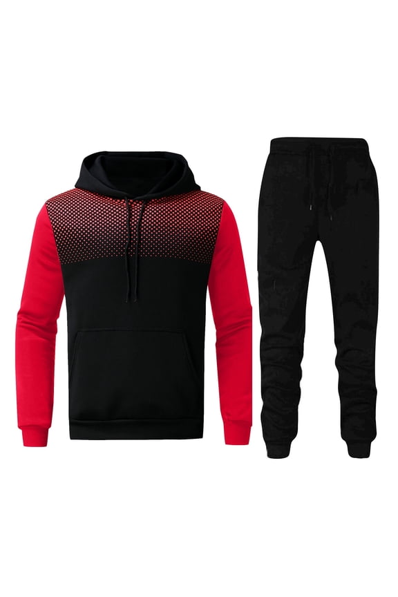 Mens Sweatpants Hoodies Round Neckline Long Sleeve Fall/Winter Fitness Polka Dot Color Matching Hoodie Sweater Trousers Suit With Hood Hoodies For Men Hoodies For Guys Red M