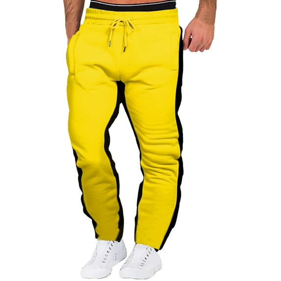 MSJUHEG Mens Sweatpants Men'S Pants Mens Autumn Winter High Street Loose Sports Running Patchwork Color Lace Up Pants Sweater Pants Trousers Sweatpants Sweatpants For Men Yellow Xl