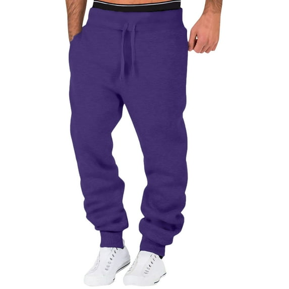 MSJUHEG Mens Sweatpants Men'S Pants Male Fitness Running Trousers Drawstring Loose Waist Solid Color Pants Pocket Loose Fleece Sweatpants Sweatpants For Men Purple 2Xl