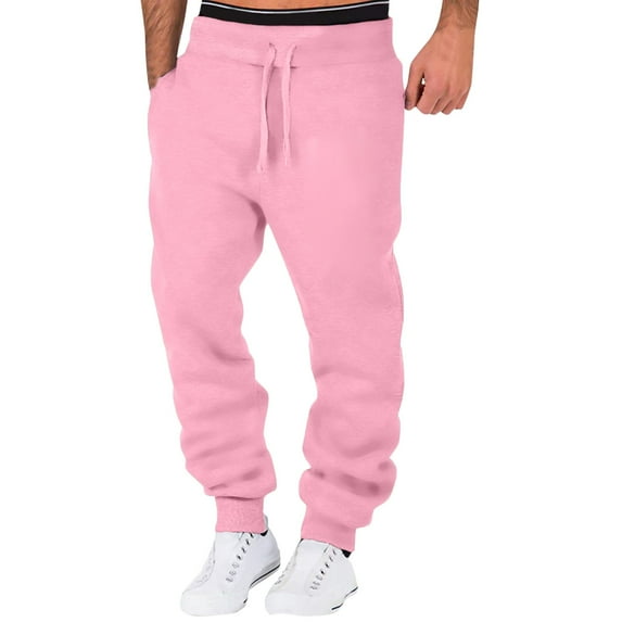 MSJUHEG Mens Sweatpants Men'S Pants Male Fitness Running Trousers Drawstring Loose Waist Solid Color Pants Pocket Loose Fleece Sweatpants Sweatpants For Men Pink 3Xl