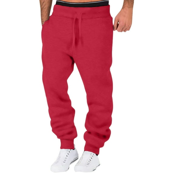 MSJUHEG Mens Sweatpants Men'S Pants Male Fitness Running Trousers Drawstring Loose Waist Solid Color Pants Pocket Loose Fleece Sweatpants Sweatpants For Men Red 3Xl