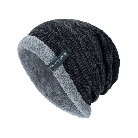 MSJUHEG Mens Winter Beanie Hat Warm Knit Cuffed Plain Toboggan Ski Skull Cap Unisex Slouchy Knitted Headwear for Cold‑Weather Running Cycling and Daily Outdoor Occasions A1 Black One Size