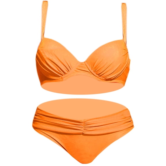 MSJUHEG Mid Rise Bikini Sets for Women,2 Piece Bikini Sets,Knot Front,Bathing Suits,Summer Swimsuit,Bikini Sets for Women,Halter String Orange S