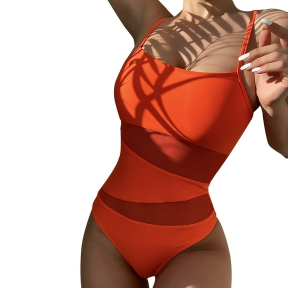 MSJUHEG Monokini,One Piece Bathing Suit for Women,Ruched Push Up Bathing Suit,Plus Size One Piece Swimsuit,Swimwear Monokinis,Tummy Control Swimsuits for Women,One Piece Swimsuits Orange L