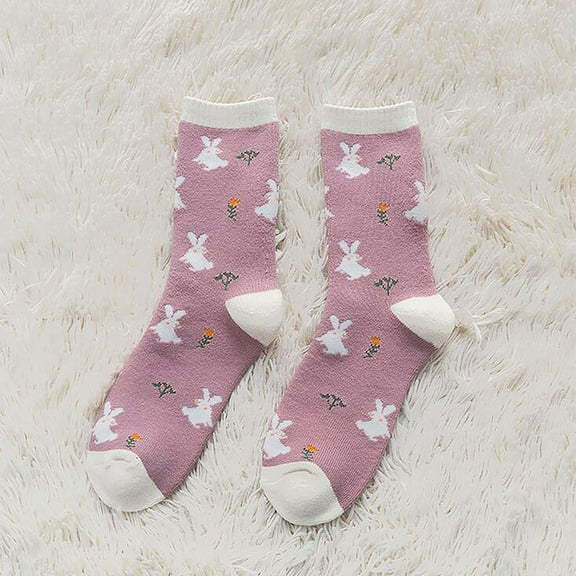 MSJUHEG Non Slip Socks,Grip Socks,Fuzzy Socks,Slipper Socks,Pilates Socks,Women Ladies Breathability Winter Fashion Printed Thick Socks Warm Keep Socks Orange One Size