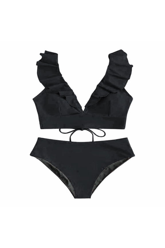 One Shoulder Swimsuits for Women,Bikini Sets for Women,Ruffle Swimsuits for Women,Plus Size Bathing Suit for Women,High Waisted Bikini Sets,Bathing Suits for Women, Black XL