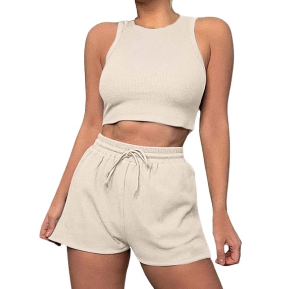 MSJUHEG Overall Shorts for Women,Short Jumpsuits for Women,Overalls for Women Shorts,Shorts Romper,Workout Outfits For 2 Matching Sets Crop Tank High Waist Yoga Shorts Set,Lounge Jumpsuit Beige M