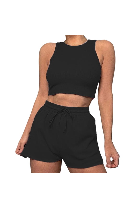 Overall Shorts for Women,Short Jumpsuits for Women,Overalls for Women Shorts,Shorts Romper,Workout Outfits For 2 Matching Sets Crop Tank High Waist Yoga Shorts Set,Lounge Jumpsuit Black 2XL