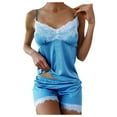 thumbnail image 1 of MSJUHEG Pajama Sets For Women 2 Piece Womens Pajamas Silk Pajamas For Women Solid Color Leisure Polyester 1 Top And 1 Pair Of Pajama Pants Sleepwear Sets Scoop Neck Sleeveless Slim-Leg Blue M, 1 of 7