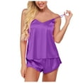 thumbnail image 1 of MSJUHEG Pajama Sets For Women 2 Piece Womens Pajamas Womens Satin Pajamas Cami Shorts Set Nightwear Pajamas Set Solid Color Leisure Silk Pajamas For Women Purple L, 1 of 9