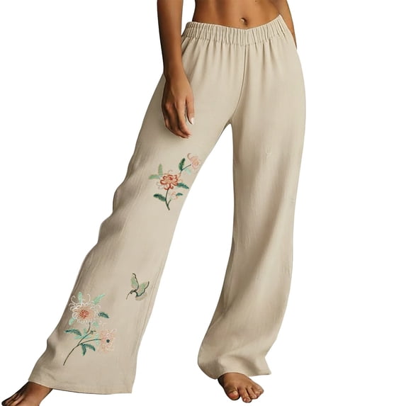 MSJUHEG Pants for Women Jeans Women Womens Linen Wide Leg Relax Fit Lantern Trouser Boho Linen Pants Boho Pants Track Pants Women Work Pants Women Casual Summer Pants Beige L