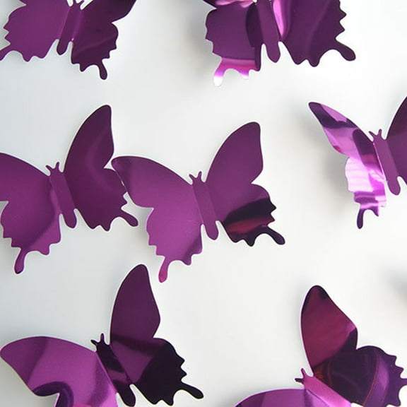 MSJUHEG Peel And Stick Wallpaper Wall Art 12Pcs Butterfly Silver Mirror Decoration Home Room Art 3D Diy Wall Stickers Wall Decor Purple