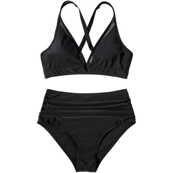 MSJUHEG Peplum Swimsuits for Women,Bikinis Set,Bralette Bikini Set,Bikini Sets for Women,2 Piece Bikini Set,Full Coverage Swimsuits for Women,Halter String Black L