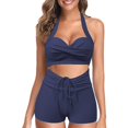 thumbnail image 1 of MSJUHEG Peplum Swimsuits for Women,Halter Swimsuits for Women,Floral Swimsuits for Women,Tie Back Bathing Suit,One Shoulder Swimsuits for Women,Push Up Swimsuit,2 Piece Bikini Set Navy L, 1 of 4