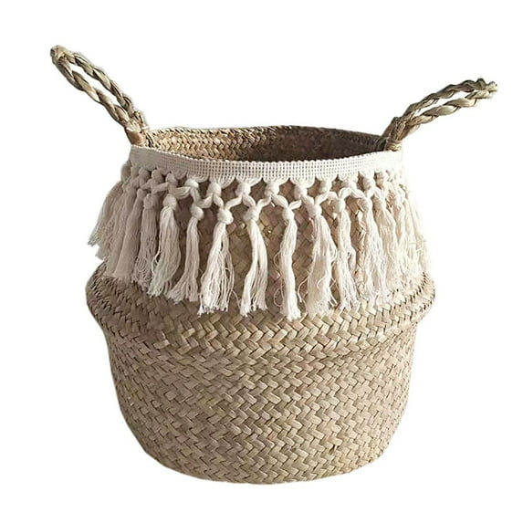 MSJUHEG Planters Plant Pots Seagrass Wicker Basket Flower Pot Folding Basket Storage Basket Decoration Flower Pots White A