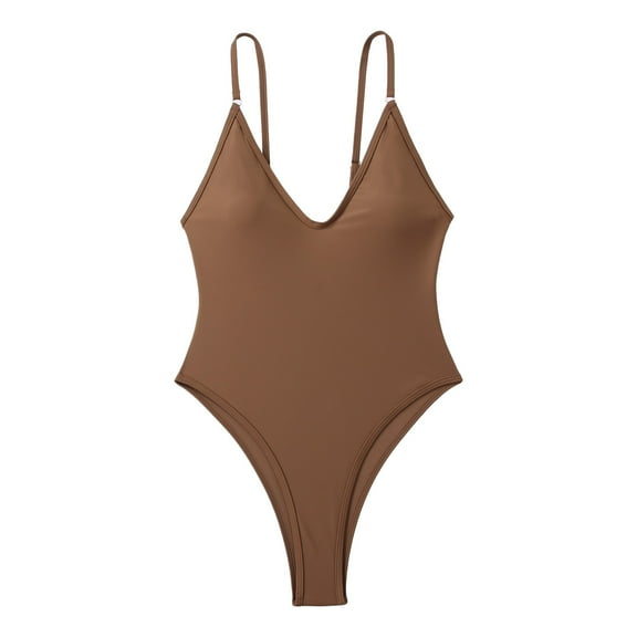 MSJUHEG Plus Size One Piece Swimsuit,Tummy Control Bathing Suits,Full Coverage Slimming Swimwear,High Cut Swimsuit,Tummy Control Swimsuits for Women,Ruched Push Up Bathing Suit, Coffee L