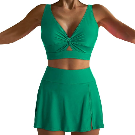 MSJUHEG Plus Size Swim Dress,Swim Dress,Push Up Swim Dresses with Bottom,Ruffle Swimsuit for Women,Ruffle Cutout Swimdress,Skirt Bathing Suits for Women,Ruched Skirt Bathing Suit Green S