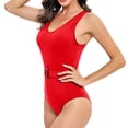 thumbnail image 1 of MSJUHEG Plus Size Swimsuit for Women,Womens Tankini Bathing Suits,Push Up Swimwear,Cross Back,Tie Side,High Waisted Bikini Sets for Women,Ruched Monokinis Red XL, 1 of 4