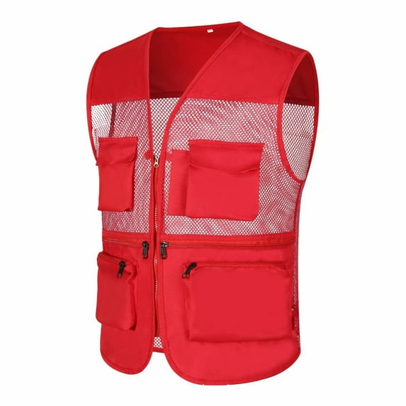 MSJUHEG Puffer Vest Women Mens Vest Men'S Casual Outdoor Work Fishing Travel Photo Cargo Vest Jacket Multi Pockets Vests For Women 2023 Red Xl