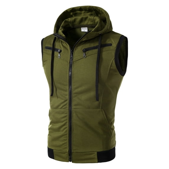 MSJUHEG Puffer Vest Women Mens Vest Men Women Autumn And Winter Fashion Casual Solid Color Zipper Hooded Sleeveless Cotton Top Vest Features Vests For Women 2023 Army Green L