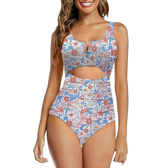 MSJUHEG Push Up Swimsuits for Women,Bandeau Bathing Suits,Push Up Swimwear,Tummy Control Bathing Suits,Swimsuits for Women 2025,V Neck,Womens One Piece Swimsuits Sky Blue S