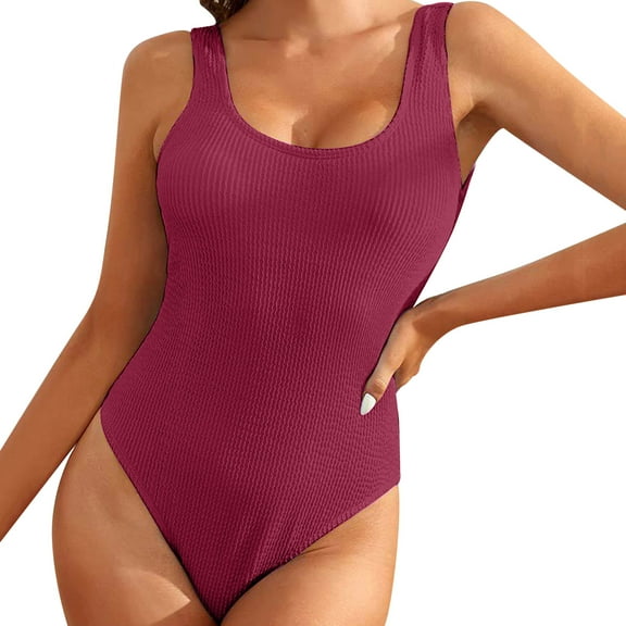 MSJUHEG Push Up Swimsuits for Women,Swimwear Monokinis,Strapless Bathing Suits,Push Up Bathing Suits for Women,Women's One-piece Swimsuits,Cross Back,V Neck Red XL