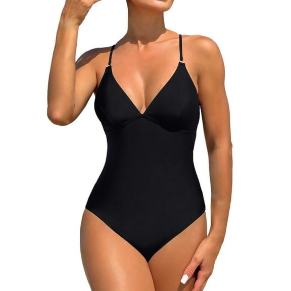 MSJUHEG Push Up Swimwear,Bandeau Bathing Suits,One Piece Swimsuits,1 Piece Swimsuit,Cross Back,Shapewear Swimsuits for Women,One Piece Bathing Suit for Women Black S