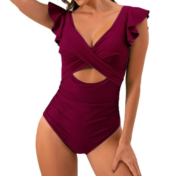 MSJUHEG Push Up Swimsuits for Women,Push Up Bathing Suits for Women,Womens Bathing Suits,Monokini,V Neck,Cross Back,Plus Size Swimsuit for Women 2XL