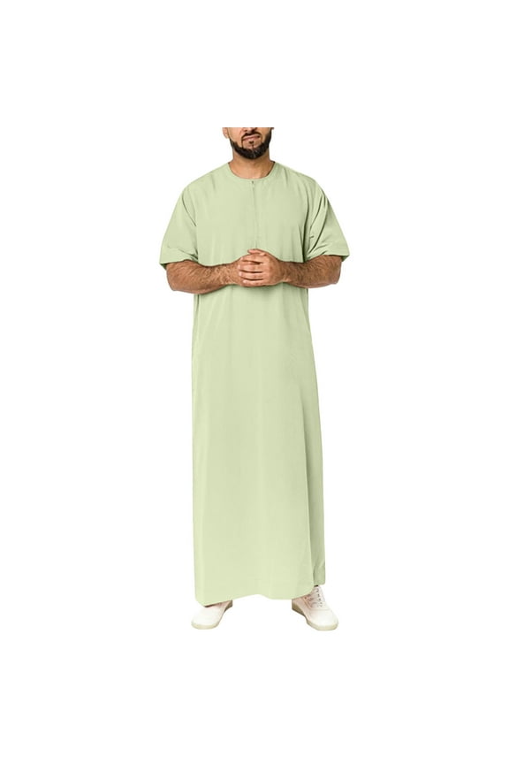 Robe Mens Robe Dolman Crew Neck Short Sleeve Mens Casual Solid Round Neck Zipper Muslim Robe Short Sleeve Jubba Thobe Robe For Women Long Green M