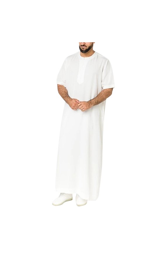 Robe Mens Robe Dolman Crew Neck Short Sleeve Mens Casual Solid Round Neck Zipper Muslim Robe Short Sleeve Jubba Thobe Robe For Women Long White 3Xl