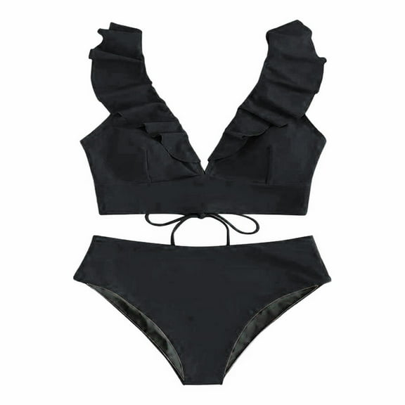 MSJUHEG Ruched Tankini Tops for Women,Knot Front,Mid Rise Bikini Sets for Women,High Waisted Swimsuits for Women,Crisscross Tie Back Bathing Suit,Ribbed Swimsuit for Women, Black M