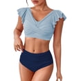 thumbnail image 1 of MSJUHEG Ruffle Bikini,Plus Size Swimsuit for Women,Spaghetti Straps Swimsuit,Push Up,Mid Rise Bikini Sets for Women,Ruched Two Piece Swimsuit,Bathing Suit with Shorts Blue L, 1 of 5