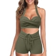 thumbnail image 1 of MSJUHEG Ruffle Swimsuits for Women,Bathing Suit for Women,Ruched Tankini Tops for Women,Crisscross Tie Back Bathing Suit,Bathing Suits,High Cut Bathing Suits,2 Piece Bikini Set Green L, 1 of 5