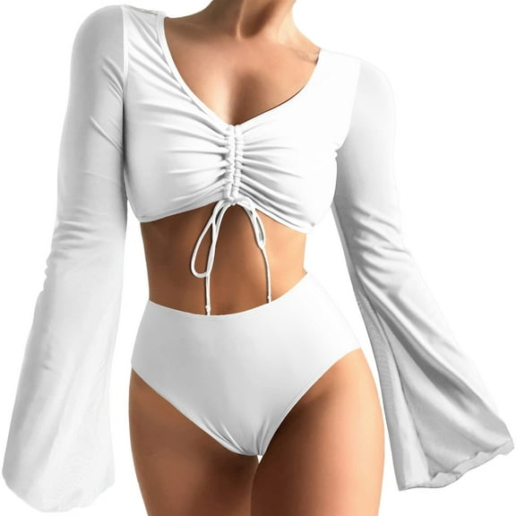 MSJUHEG Ruffle Swimsuits for Women,Push Up Bathing Suits for Women,Tie Bikini,Tie Bikini Sets for Women,2 Piece Bathing Suits for Women,Ruffle Bikini,Bikinis Set White M