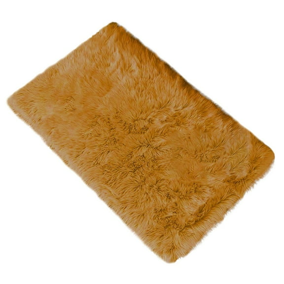 MSJUHEG Rugs Floor Mats Wool Imitation Sheepskin Rugs Non Slip Bedroom Shaggy Carpet Mats Carpet Gold