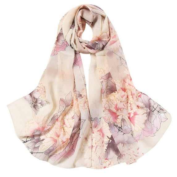 MSJUHEG Scarf Shawls And Wraps Fashion Women Flower Print Long Soft Wrap Scarf Simulation Silk Shawl Scarves Silk Scarf Khaki One Size