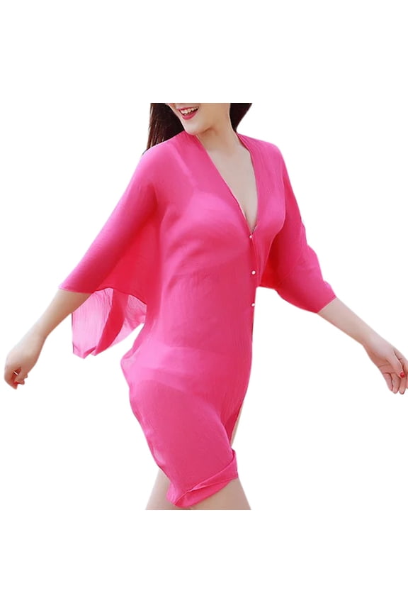 Scarf Shawls And Wraps Women Chiffon Beach Cover Up Swimsuit Kimono Cardigan Shawl Beach Wrap Cover Up Silk Scarf Hot Pink One Size