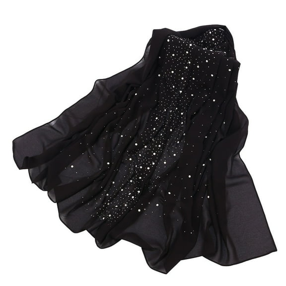 MSJUHEG Scarf Shawls And Wraps Women Fashion Chiffon Long Scarf Muslim Hijab Arab Wrap Shawl Headwear Silk Scarf Black One Size