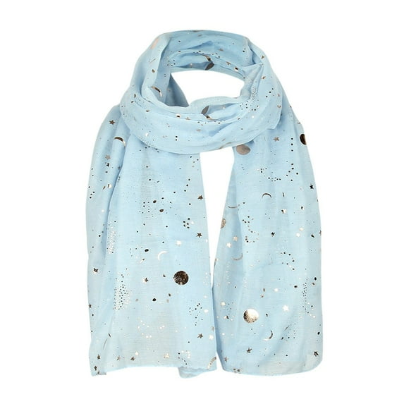 MSJUHEG Scarf Shawls And Wraps Women Fashion Star Moon Foil Printed Scarf Wrap Silk Shawl Travel Scarves Silk Scarf Sky Blue One Size