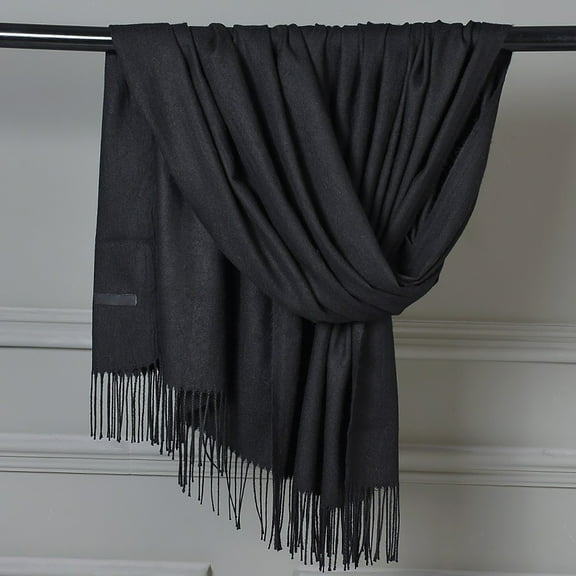 MSJUHEG Scarf Shawls And Wraps Women Pashmina Scarf Soft Solid Plain Shawl Wrap Fashion Warm Neck With Fringes Silk Scarf Black A