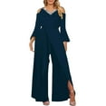 thumbnail image 1 of MSJUHEG Sequin Jumpsuit,One Piece Jumpsuits for Women,Beach Outfits for Women,Petite Jumpsuits for Women,Slit Sequin Solid Elegant Wide Leg Jumpsuit,Jumpsuit Scrubs for Women Dark Blue S, 1 of 4