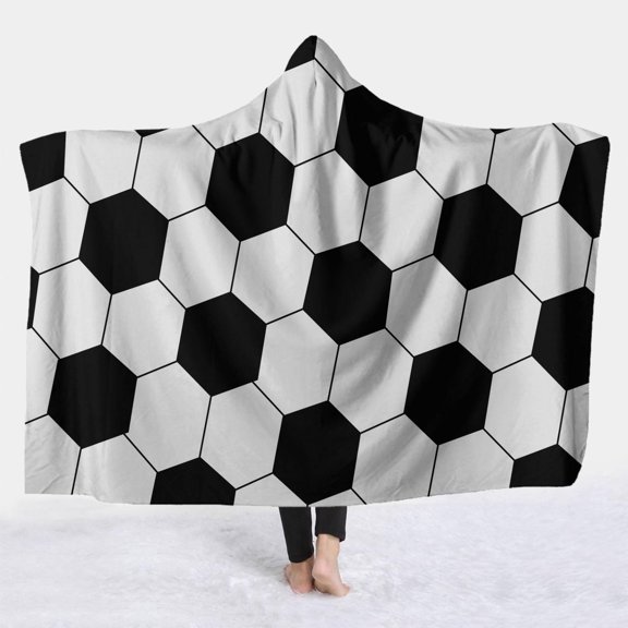 MSJUHEG Shawl Wraps,Pashmina Scarf,Wedding Guest Dresses,Pashmina Wraps,Ponchos,Cozy Sports Fleece Hooded Blanket with Football and Soccer Gray 5 S