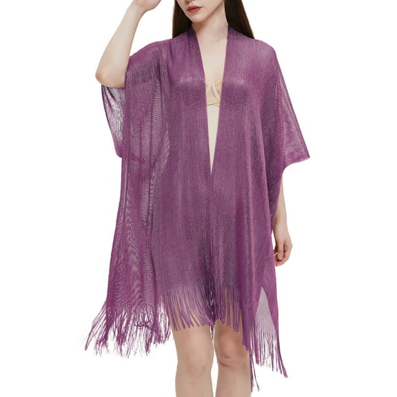 MSJUHEG Shawl Wraps,Pashmina Scarf,Wedding Guest Dresses,Pashmina Wraps,Ponchos,Cuff Filigree Tassel Cape Transparent Thin Shawl Purple 1 One Size