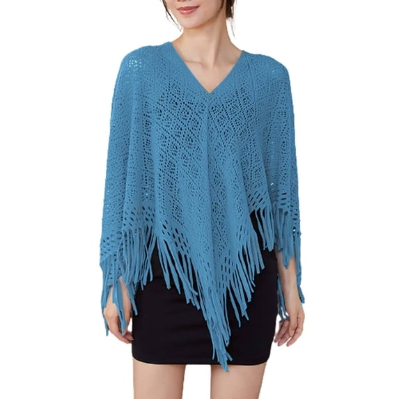 MSJUHEG Shawl Wraps,Pashmina Scarf,Wedding Guest Dresses,Pashmina Wraps,Ponchos,Four Seasons Shawl Knitted Geometric Tassel Decoration Multi Purpose Shawl Blue One Size