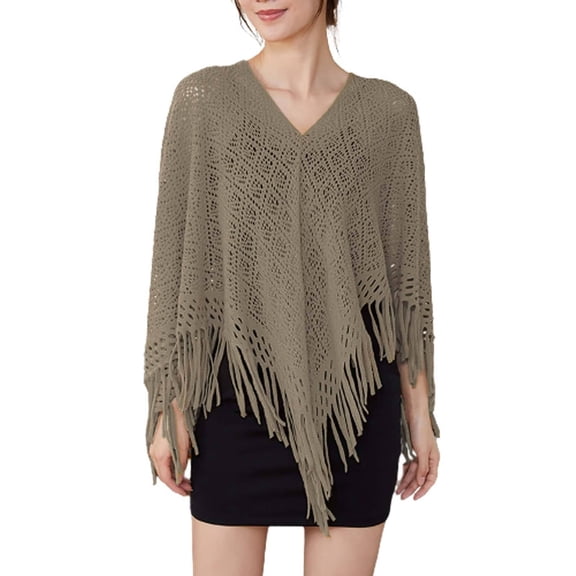 MSJUHEG Shawl Wraps,Pashmina Scarf,Wedding Guest Dresses,Pashmina Wraps,Ponchos,Four Seasons Shawl Knitted Geometric Tassel Decoration Multi Purpose Shawl Khaki One Size