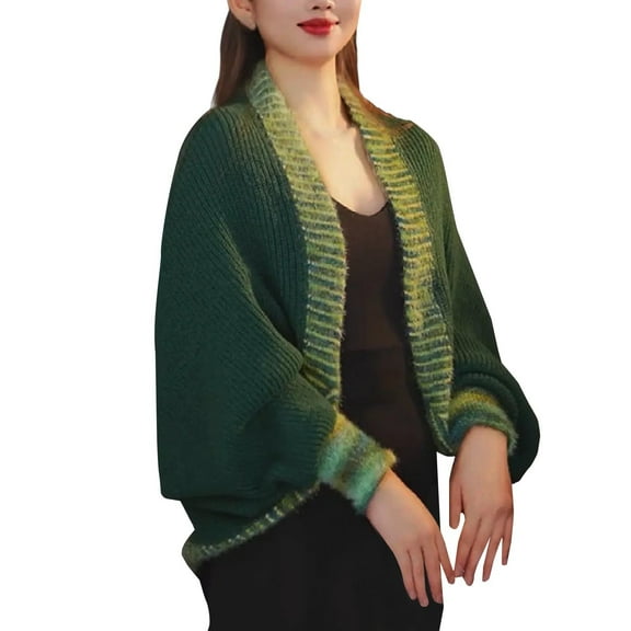 MSJUHEG Shawl Wraps,Pashmina Scarf,Wedding Guest Dresses,Pashmina Wraps,Ponchos,Versatile Rainbow Knit Cardigan Sweater Shawl Army Green One Size