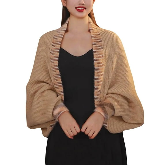 MSJUHEG Shawl Wraps,Pashmina Scarf,Wedding Guest Dresses,Pashmina Wraps,Ponchos,Versatile Rainbow Knit Cardigan Sweater Shawl Khaki One Size