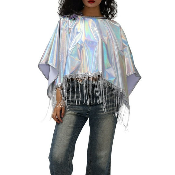 MSJUHEG Shawl Wraps for Women,Pashmina Scarf,Wedding Guest Dresses for Women,Pashmina Wraps for Women,Ponchos for Women,Reflective Patchwork Fringe Shawl Clear One Size