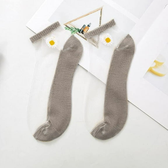 MSJUHEG Sheer Ankle Socks,Trouser Socks Women,Dress Socks Women,Lace Socks,Mesh Socks for Women,Cute Breathable Mesh Splice Embroidery Short Socks Khaki One Size