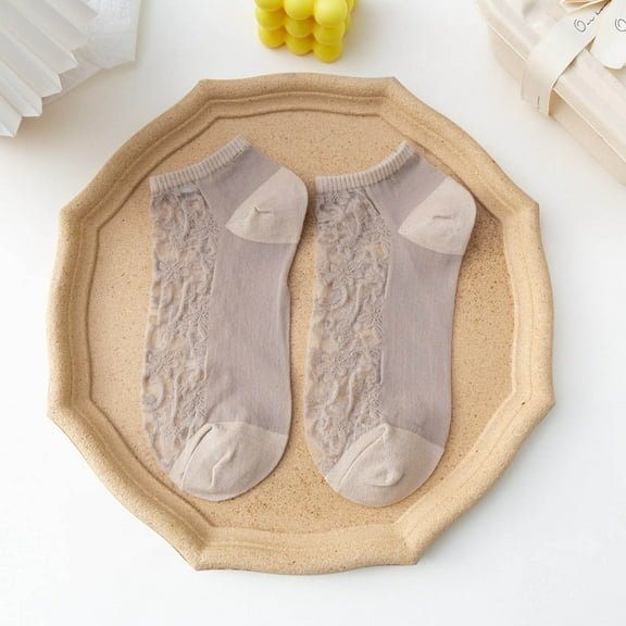 MSJUHEG Sheer Ankle Socks,Trouser Socks Women,Dress Socks Women,Lace Socks,Mesh Socks for Women,Low Cut Non Slip Ankle Socks Hidden Cushioned Socks Khaki One Size